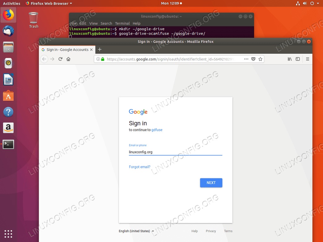 Google Drive Ubuntu mount - Google Account Username 