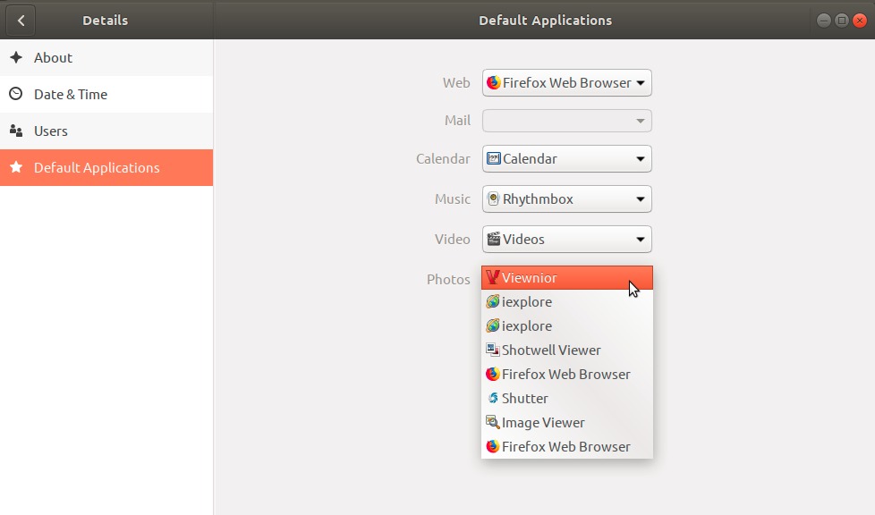 Set default Photo Viewer in Ubuntu