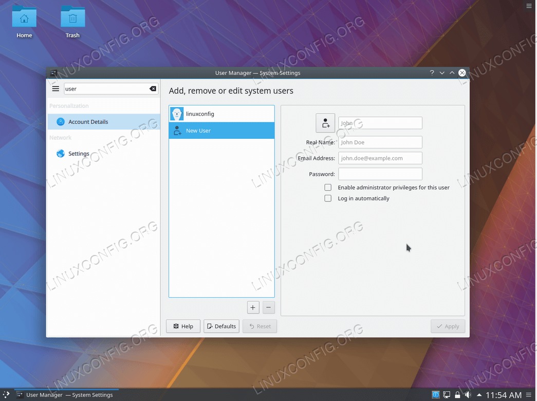 add user on Ubuntu Plasma Desktop