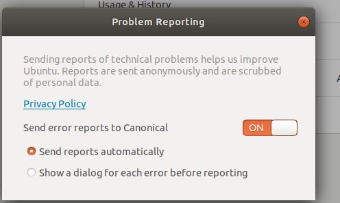 Disable sending of problem reports