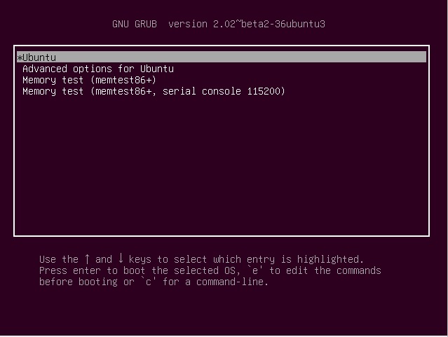 reboot your Ubuntu 16.04 Linux box in Grub's menu