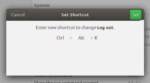 Set Shortcut to change log out