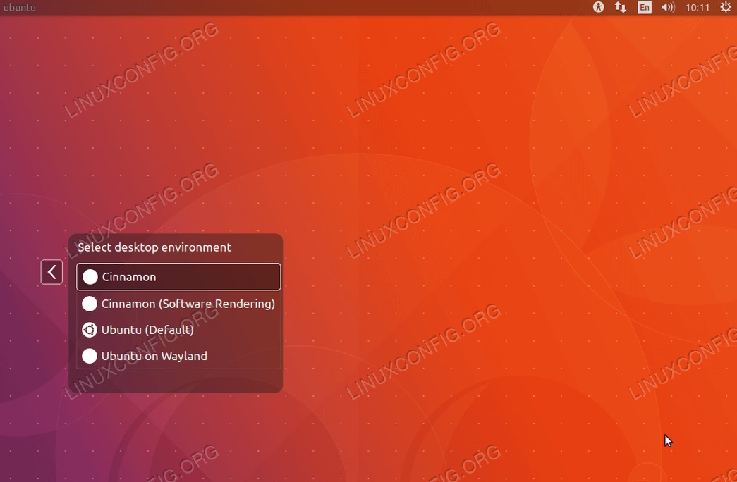 Cinnamon desktop login screen on Ubuntu