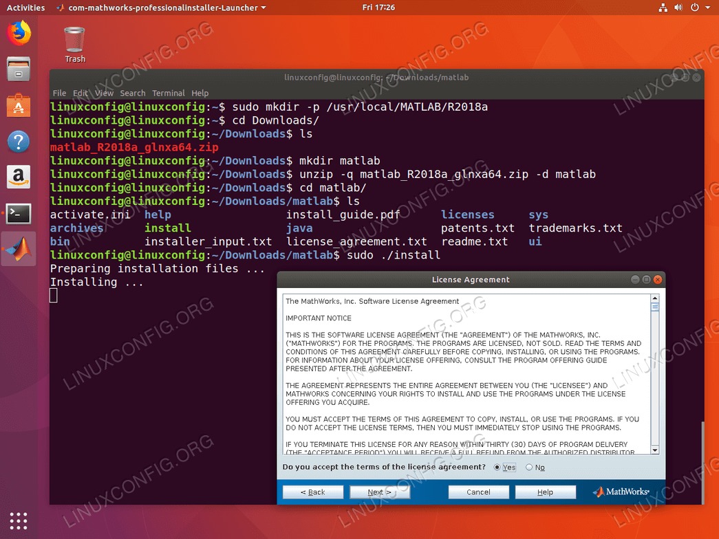 install matlab ubuntu 18.04 - License Agreement