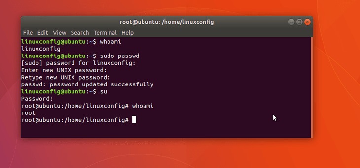 set root password on Ubuntu 18.04 Bionic Beaver Linux