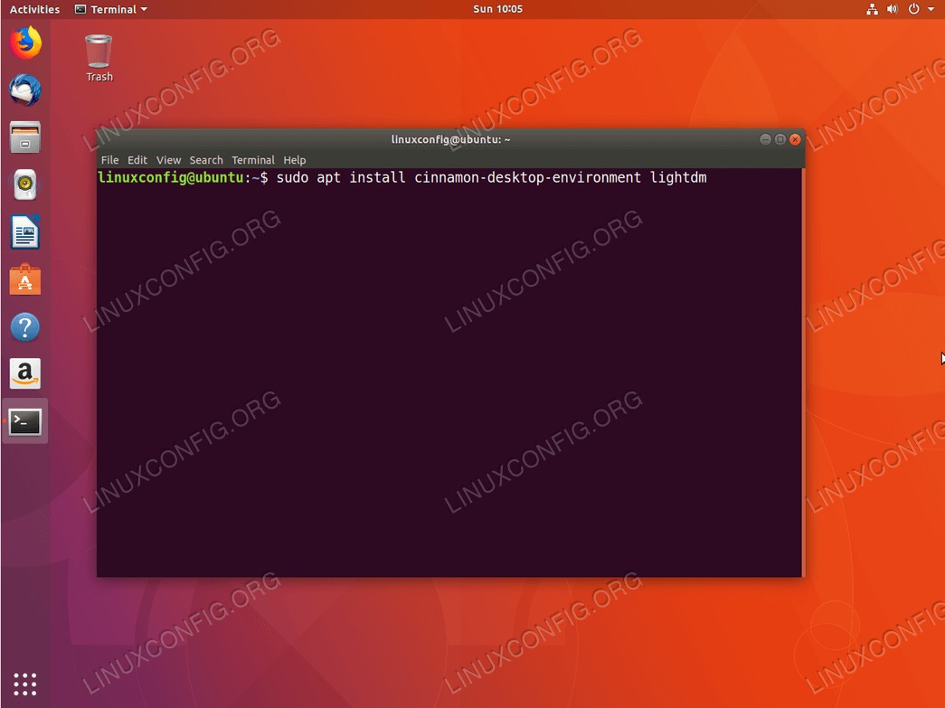 Begin installation of Cinnamon Desktop on Ubuntu 18.04 Bionic Beaver