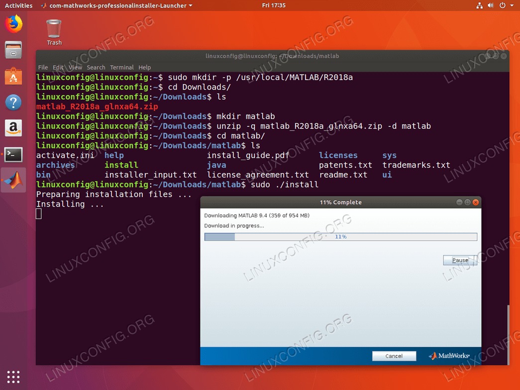 install matlab ubuntu 18.04 - Matlab installation in progress.