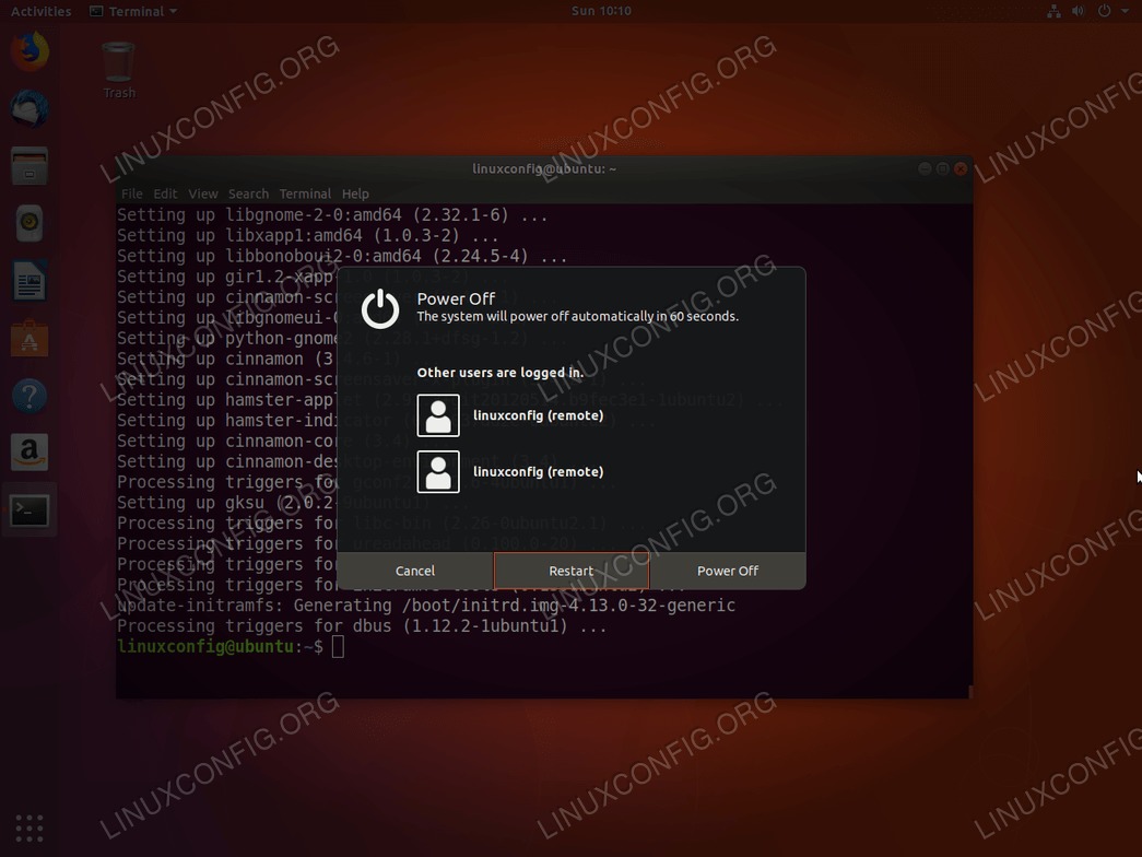 Cinnamon desktop installation on Ubuntu 18.04 finished