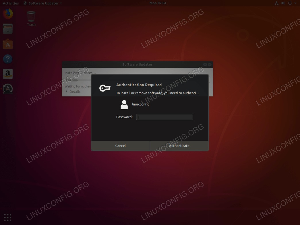 Ubuntu update - administrative password