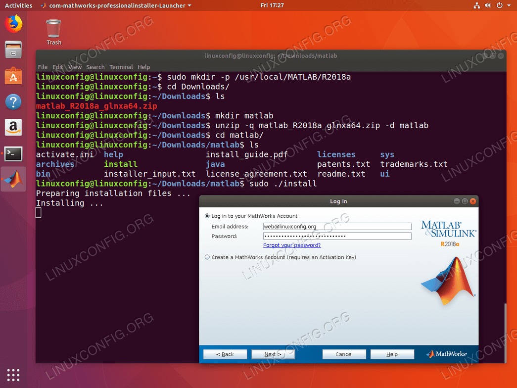 install matlab ubuntu 18.04 - Create MathWorks account or provide Login credentials